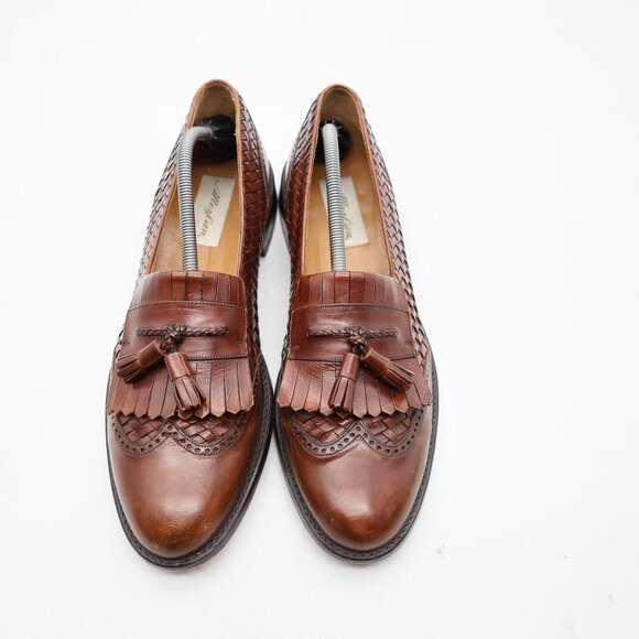 Mezlan Alicante Loafer Tassel Brown Leather Braided Side Men's 13 B Made Spain - Picture 2 of 11